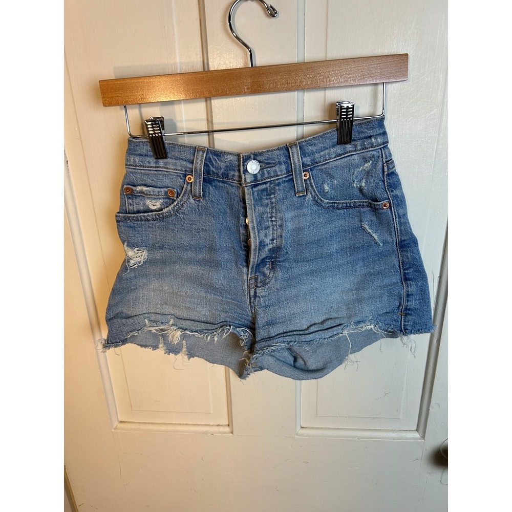Pistola High Rise Distressed Denim Shorts Blue Size 24 P00024451JS